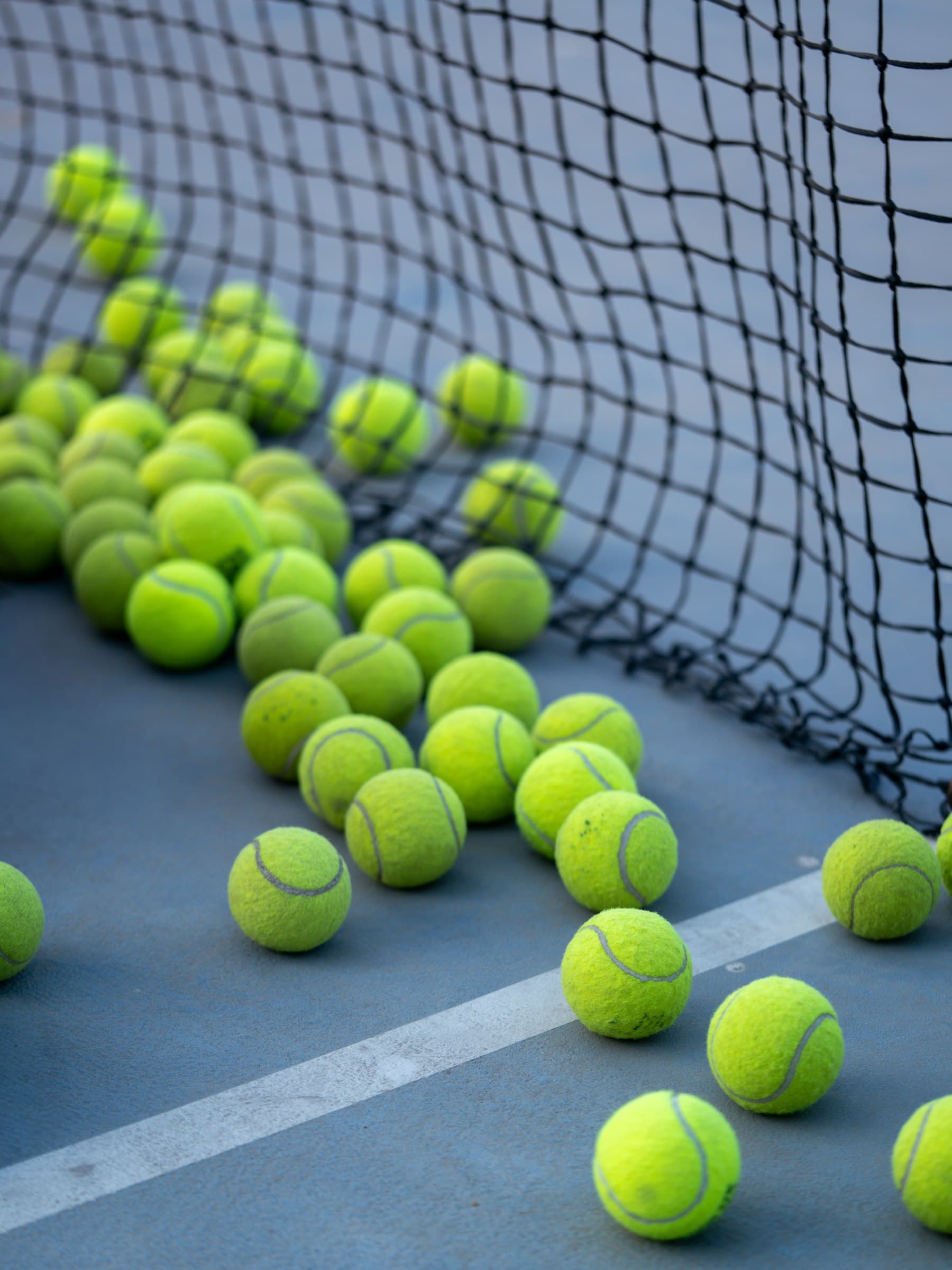 Tennis balls by the net